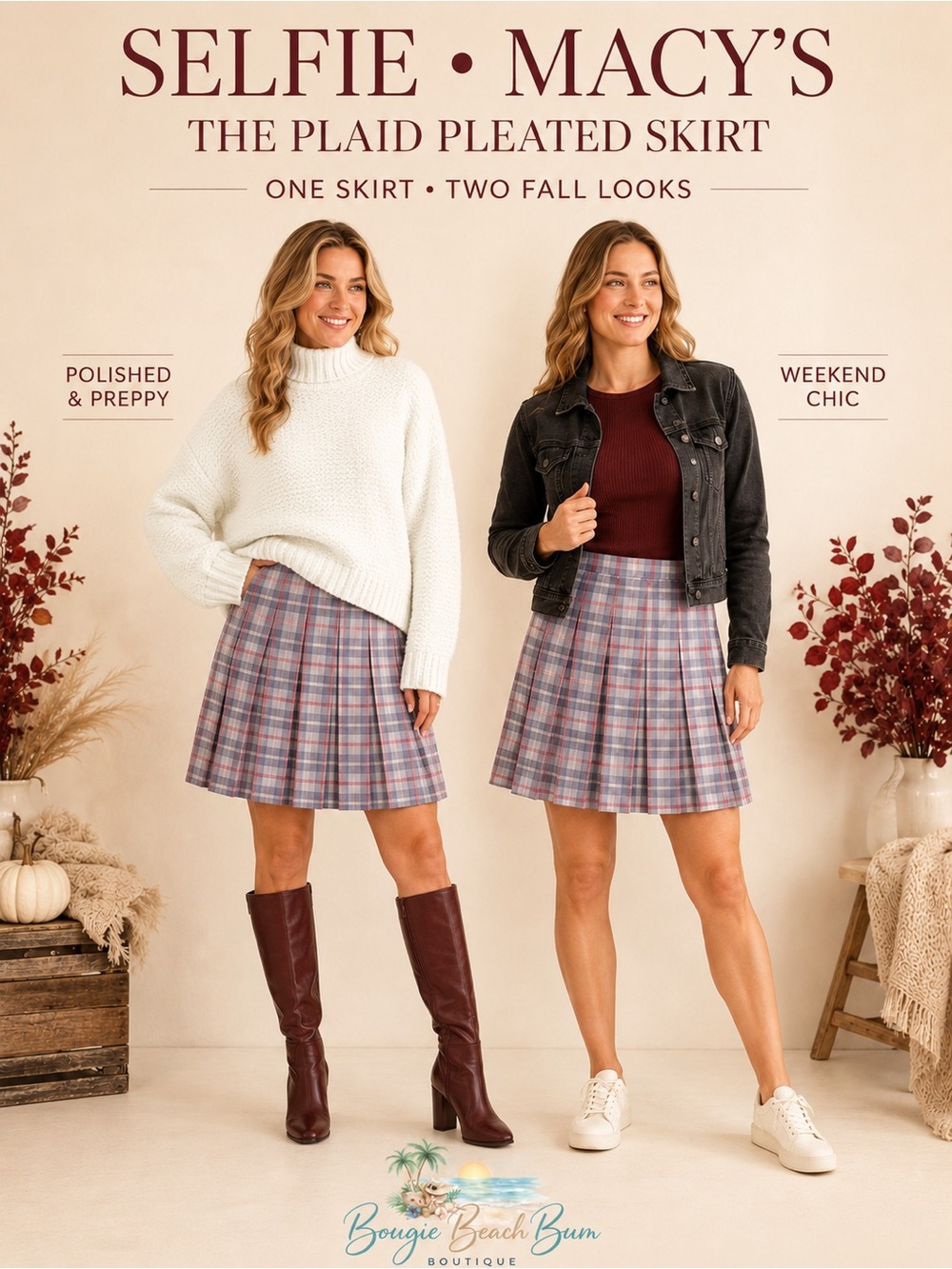 Selfie brand Macy's Plaid Pleated Mini Skirt - Blue/Purple Plaid